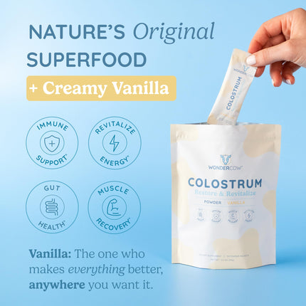 WonderCow Colostrum Powder Vanilla | Gut Health, Immunity & Muscle Recovery, 30 Servings