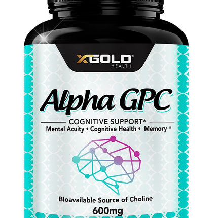 Alpha GPC Choline Supplement 600mg | 180 Veggie Capsules | High-Purity, Bioavailable Nootropic | X Gold Health