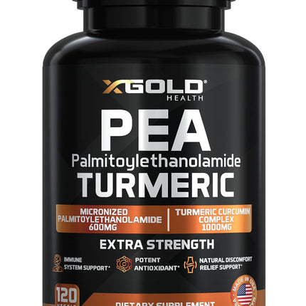 X Gold Health Pea PEA + Turmeric Curcumin Complex – 1600mg Micronized, 99% PEA & 95% Curcuminoids – Joint Support, Mobility & Comfort – Made in USA