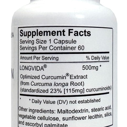 Xalya Longvida Curcumin 500 mg – 60 Capsules | High Absorption, 285x Bioavailable, Non-GMO, Vegan & Gluten Free