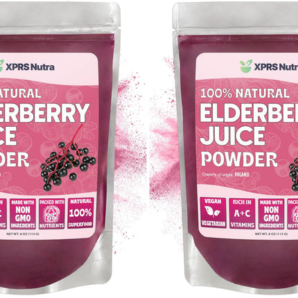XPRS Nutra Elderberry Juice Powder - Organic Elderberry Powder, Vitamin A & C - 8 oz Pack of 2