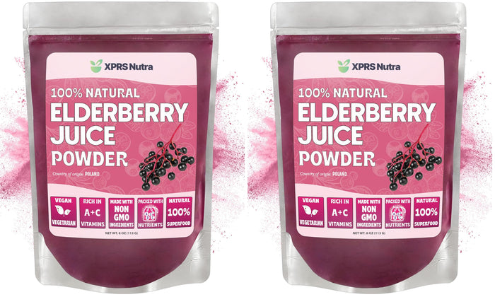 XPRS Nutra Elderberry Juice Powder - Organic Elderberry Powder, Vitamin A & C - 8 oz Pack of 2