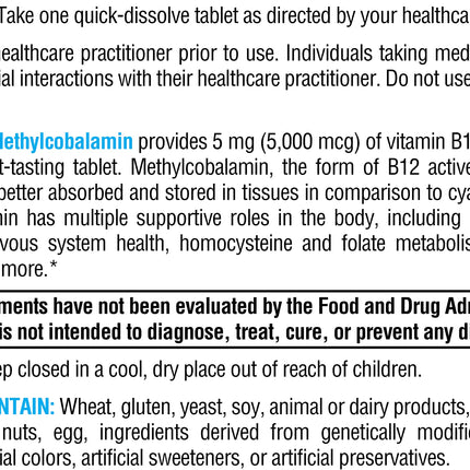 XYMOGEN Methylcobalamin 5,000 mcg Vitamin B12 - 60 Tablets