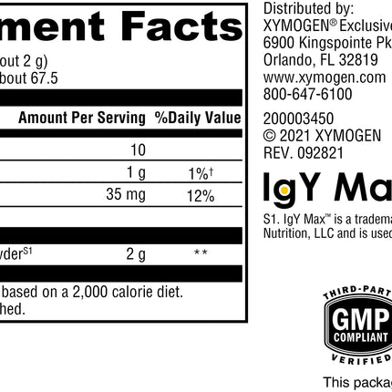 XYMOGEN IG 26 DF Powder with IgY Max – Dairy-Free Immunoglobulin, Vanilla (4.76 oz)