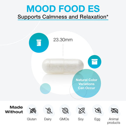 XYMOGEN Mood Food ES - Supports Calmness, Relaxation and a Healthy Mood with Active Folate, B Vitamins, 5-HTP, GABA, Minerals, Suntheanine L-Theanine, Selenium (60 Capsules)