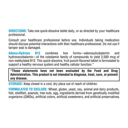 XYMOGEN Adeno+Hydroxo B12 (2,500 mcg) – Quick-Dissolve Lozenges for Cognitive Support