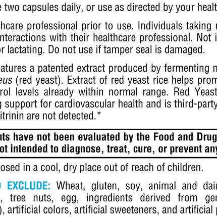 XYMOGEN Red Yeast Rice - Non-GMO, Citrinin-Free Cardiovascular Support (60 Capsules)