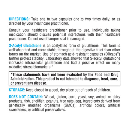 XYMOGEN S Acetyl Glutathione – Superior Absorption, Acid-Resistant DRcaps Capsules (120 Capsules)