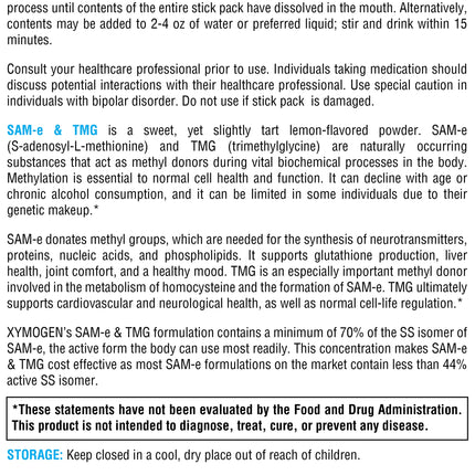 XYMOGEN SAM-e & TMG - Trimethylglycine, SAM-e 400mg, and Calcium Supplement - Liver and Mood Support Supplement - Gluten Free, Vegan & Non GMO (30 Servings)