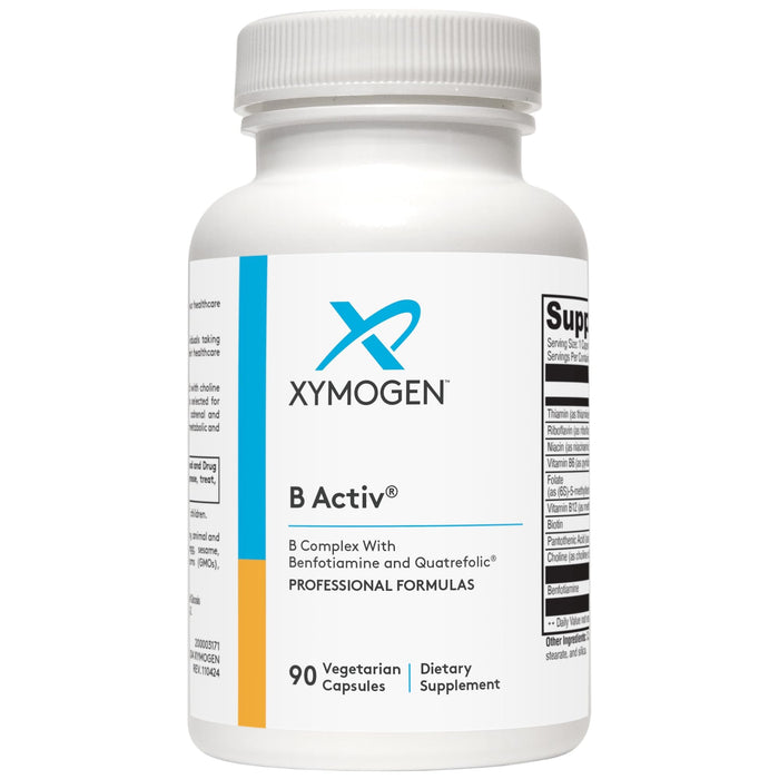 XYMOGEN B Activ Vitamin B Complex with Benfotiamine, Methylfolate, Biotin, B6 & B12 (Methylcobalamin) – Energy & Adrenal Mood Support (90 Capsules)