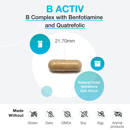 XYMOGEN B Activ Vitamin B Complex – Benfotiamine, Methylfolate & Methylcobalamin (180 Capsules) – Energy & Mood Support