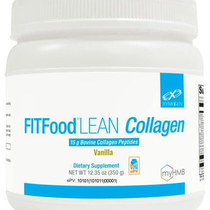 XYMOGEN FIT Food Collagen – Bovine Collagen Peptides with HMB + Vitamin D3, Vanilla, 15g Protein, 12.35 oz