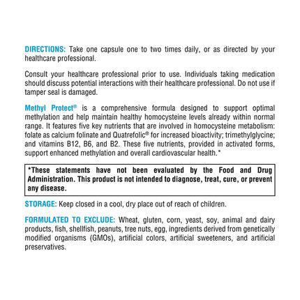 XYMOGEN Methyl Protect — Optimal Methylation Formula with Methyl Folate, Methylcobalamin B12, Riboflavin + B6 | 120 Capsules