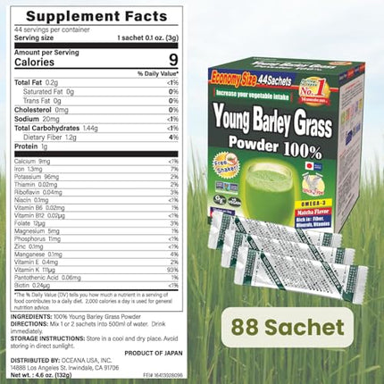Yamamoto Kanpoh Yamakan Young Barley Grass Powder – Pure Green Nutrition, 88 Non-GMO Sachets (Japan)