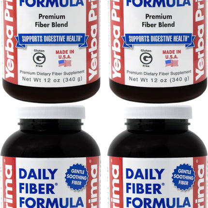 Yerba Prima Daily Fiber Formula Powder – 12 oz (Pack of 4) | Soluble & Insoluble Fiber for Gut Health | Vegan, Non-GMO, Gluten-Free