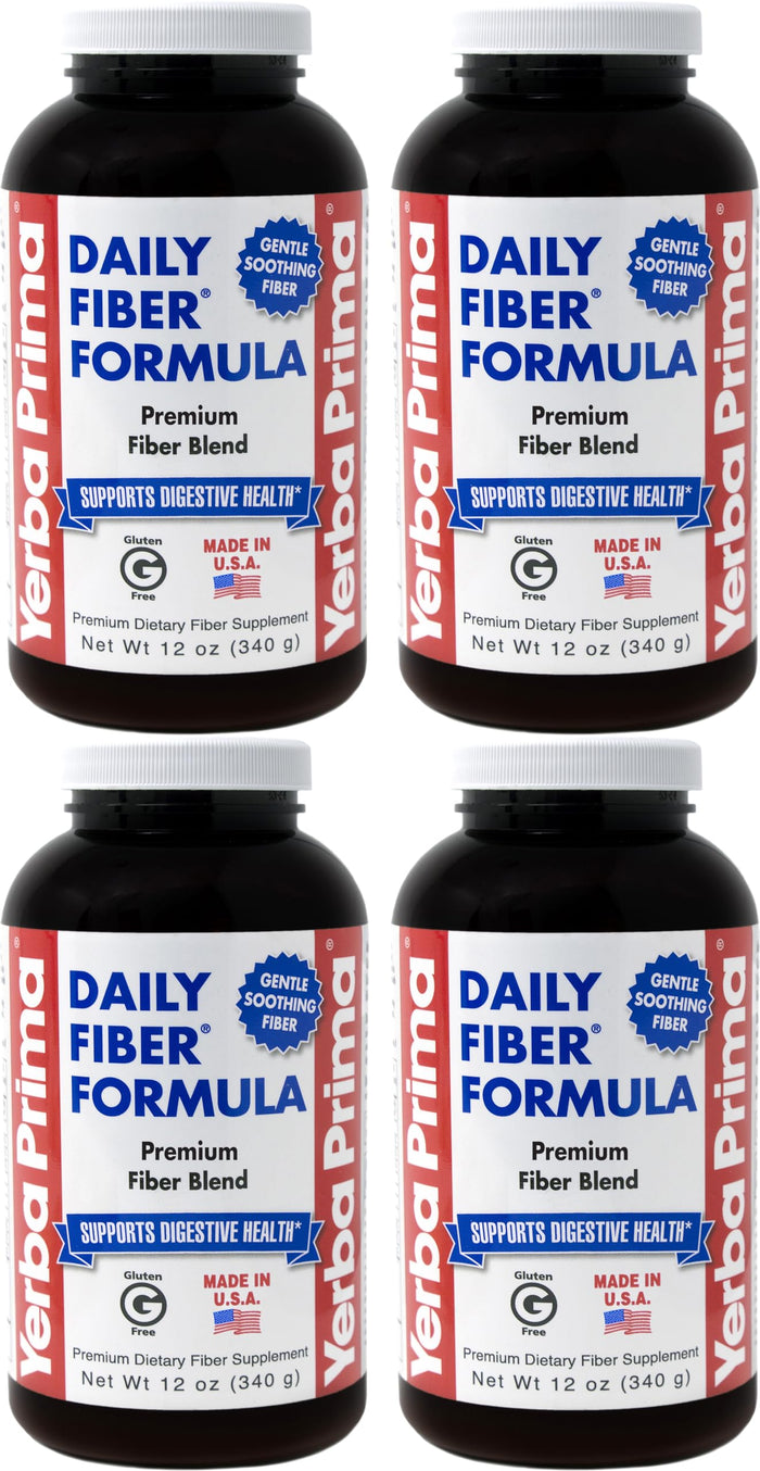 Yerba Prima Daily Fiber Formula Powder – 12 oz (Pack of 4) | Soluble & Insoluble Fiber for Gut Health | Vegan, Non-GMO, Gluten-Free