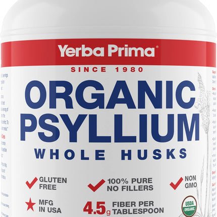 Yerba Prima Organic Psyllium Whole Husks - 20 oz Colon Cleanser | Regularity, Detox, Gluten Free, Non-GMO, Vegan