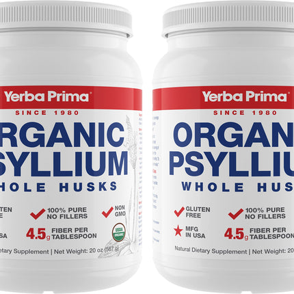 Yerba Prima Organic Whole Psyllium Husks Fiber – 20 oz Pack of 2 | Gluten Free, Non-GMO, Vegan