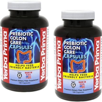 Yerba Prima Prebiotic Colon Care Capsules - 180 Caps, 2 Pack | Non-GMO, Keto Friendly