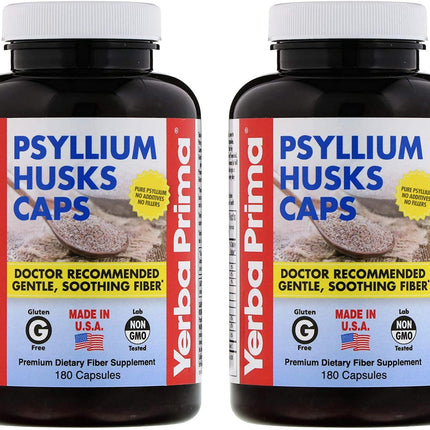 Yerba Prima Psyllium Husks Caps 180 Caps (Pack of 2) – Natural Fiber Supplement