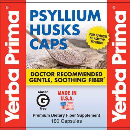 Yerba Prima Psyllium Husks Caps 180 Caps (Pack of 2) – Natural Fiber Supplement