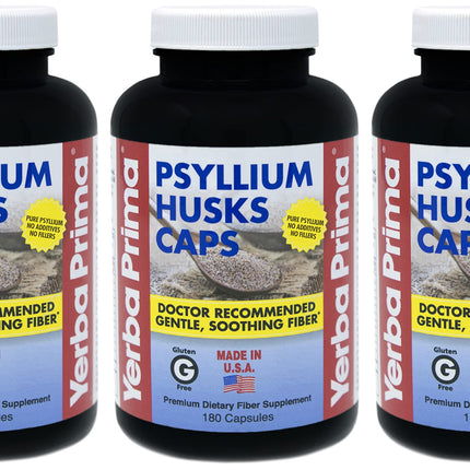 Yerba Prima Psyllium Husks Caps – 180 Caps (Pack of 3) Non-GMO Gluten Free Fiber