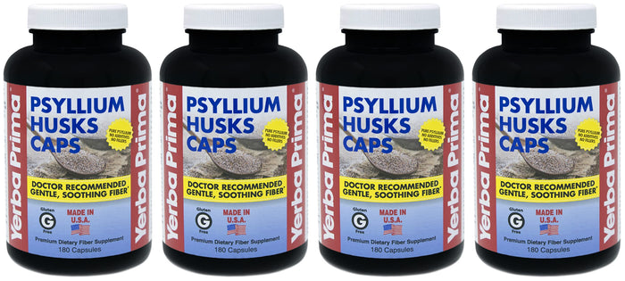 Yerba Prima Psyllium Husks Caps – Pack of 4 (4×180 caps) | Non-GMO Gluten Free Fiber Supplement