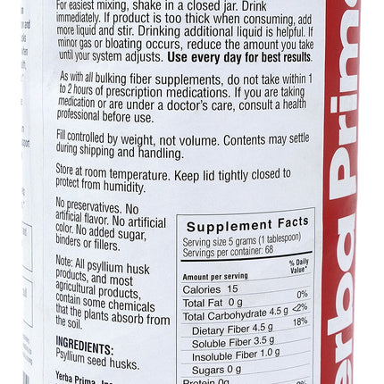 Yerba Prima Psyllium Whole Husks Colon Cleanser – 12 oz (Pack of 3)