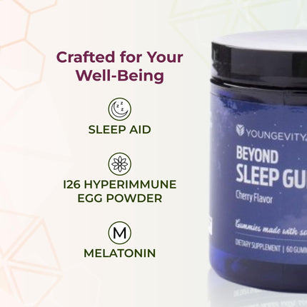 Youngevity Beyond Sleep Gummies – Melatonin, GABA & Chamomile | Tart Cherry, 60 Vegan, Sugar-Free