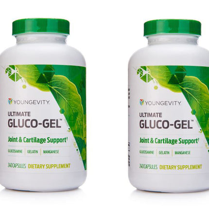Youngevity Ultimate Gluco-Gel – Gelatin, Glucosamine & Manganese for Tendons, Bones & Cartilage | 240 Capsules (2 Bottles)
