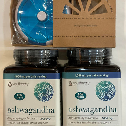 Youtheory Ashwagandha 1000mg with KSM-66 – 360 Capsules Pack + 7-Day Pill Organizer Bundle