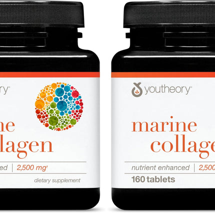 Youtheory Marine Collagen 2,500 mg – Skin Support, Fish-Sourced (160 Tablets × 2)