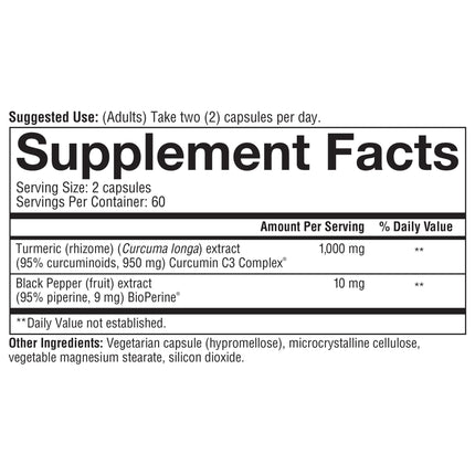 Youtheory Turmeric Extra Strength 1,000 mg | Curcumin with 10 mg BioPerine | 120 Veg Capsules