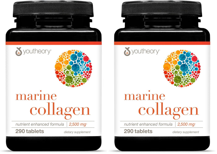 Youtheory Marine Collagen - 2,500 mg Hydrolyzed, Skin Support - Fish-Sourced, 290 Tablets (Pack of 2)