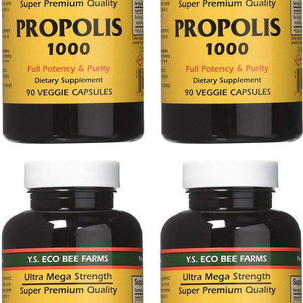 YS Eco Bee Farms Propolis 1000-90 Caps (Pack of 4) | Nutritional Supplement