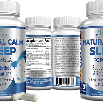 YUMMYVITE Natural Calm Sleep Aid – Magnesium, L-Theanine, Melatonin | 60 Capsules (Pack of 2) Non-GMO
