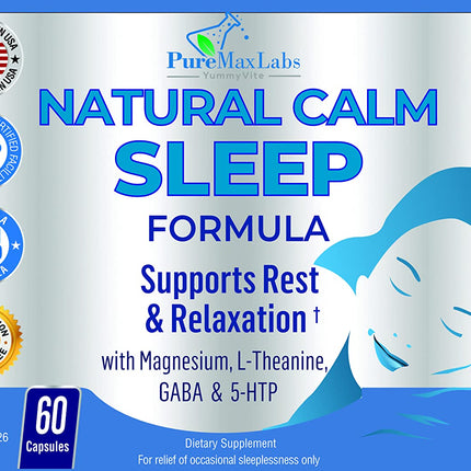YUMMYVITE Natural Calm Sleep Aid – Magnesium, L-Theanine, Melatonin | 60 Capsules (Pack of 2) Non-GMO