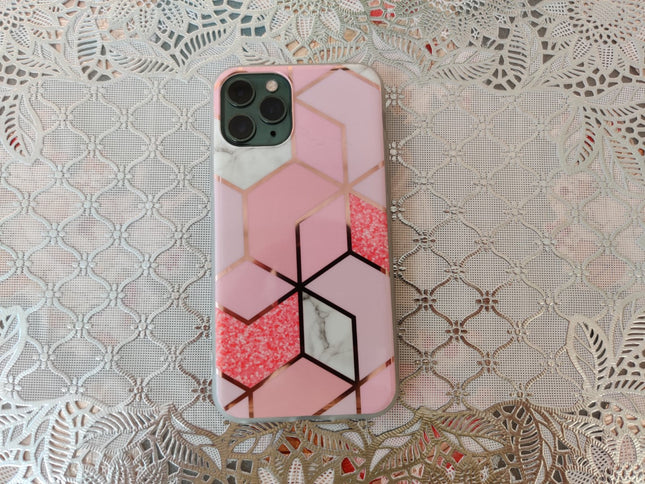 Marble Geometric TPU Pink Case - For iPhone 11 Pro