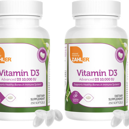 Zahler Vitamin D3 10,000 IU Softgels – 250 Count, 2-Pack | Kosher & Vegetarian