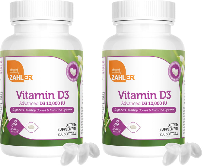 Zahler Vitamin D3 10,000 IU Softgels – 250 Count, 2-Pack | Kosher & Vegetarian