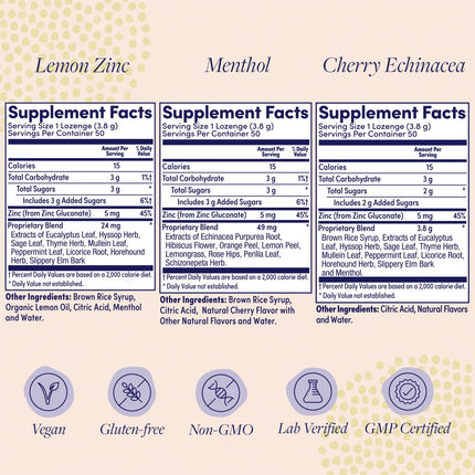 ZAND Immunity Variety 3 Pack: Lemon Zinc, Menthol & Cherry Echinacea Lozenges