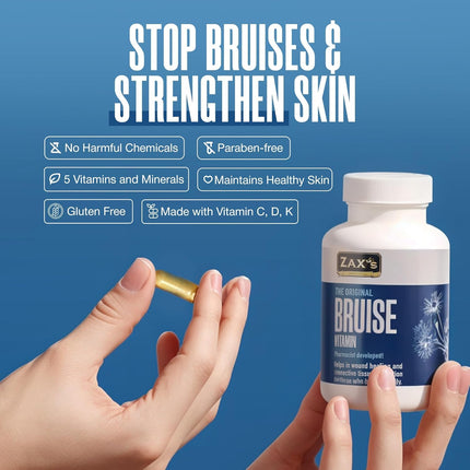 Zax's Original Bruise Vitamin 2-Pack – Pharmacist-Developed Bruising Supplements with Zinc, Vitamins C, D3, K | 120 Caps