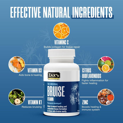 Zax's Original Bruise Vitamin 2-Pack – Pharmacist-Developed Bruising Supplements with Zinc, Vitamins C, D3, K | 120 Caps