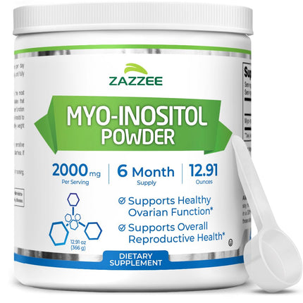Zazzee Myo-Inositol Powder – 6 Month Supply, 183 Servings, 2000 mg per Serving, Free Scoop, Vegan & Non-GMO