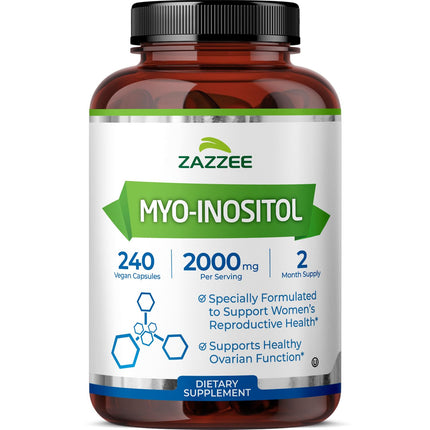 Zazzee Myo-Inositol Capsules - 2000 mg per Serving, 240 Vegetarian Capsules, 40:1 Ratio for Hormone Balance & Ovarian Support