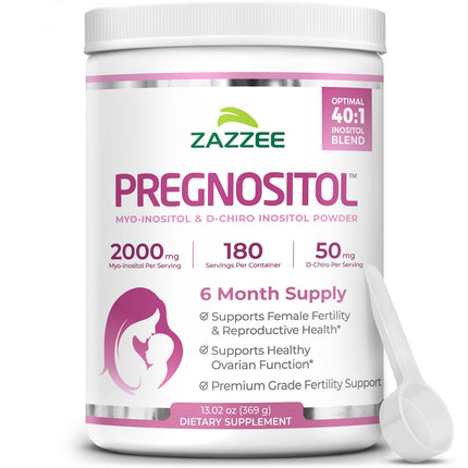 Zazzee Pregnostol Powder | 6-Month Supply, Myo-Inositol 40:1 D-Chiro-Inositol, Vegan & Non-GMO