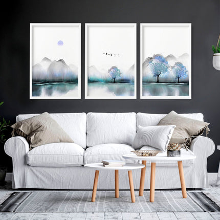 Art for living room walls | set of 3 Zen landscape art prints