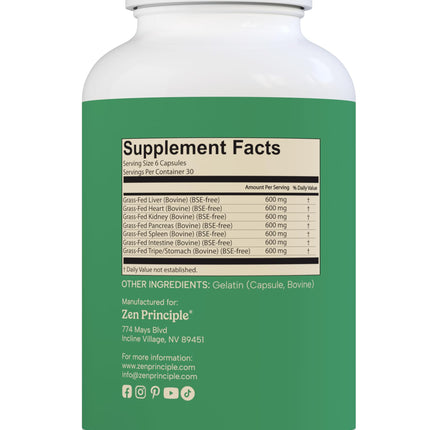 Zen Principle Grass-Fed Beef Organs Supplement – Desiccated Liver, Heart, Kidney & More | 2-Pack NZ Pasture-Raised