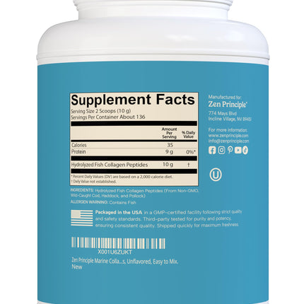 Zen Principle Marine Collagen Peptides – 3lb, Wild-Caught, Non-GMO, Unflavored