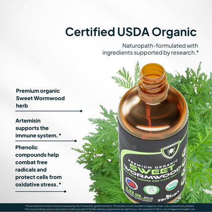 Zenmen Organic Sweet Wormwood Extract (Artemisia Annua) — Immune Support & Antioxidants | 2.32 oz / 60 ml, Vegan, Made in USA